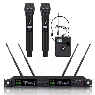 Microphone VT-660 Sản phẩm thiết kế bắt mắt, vỏ hộp sắt sơn tĩnh điện, màn hình LCD lớn rõ nét, đèn báo tín hiệu, báo pin